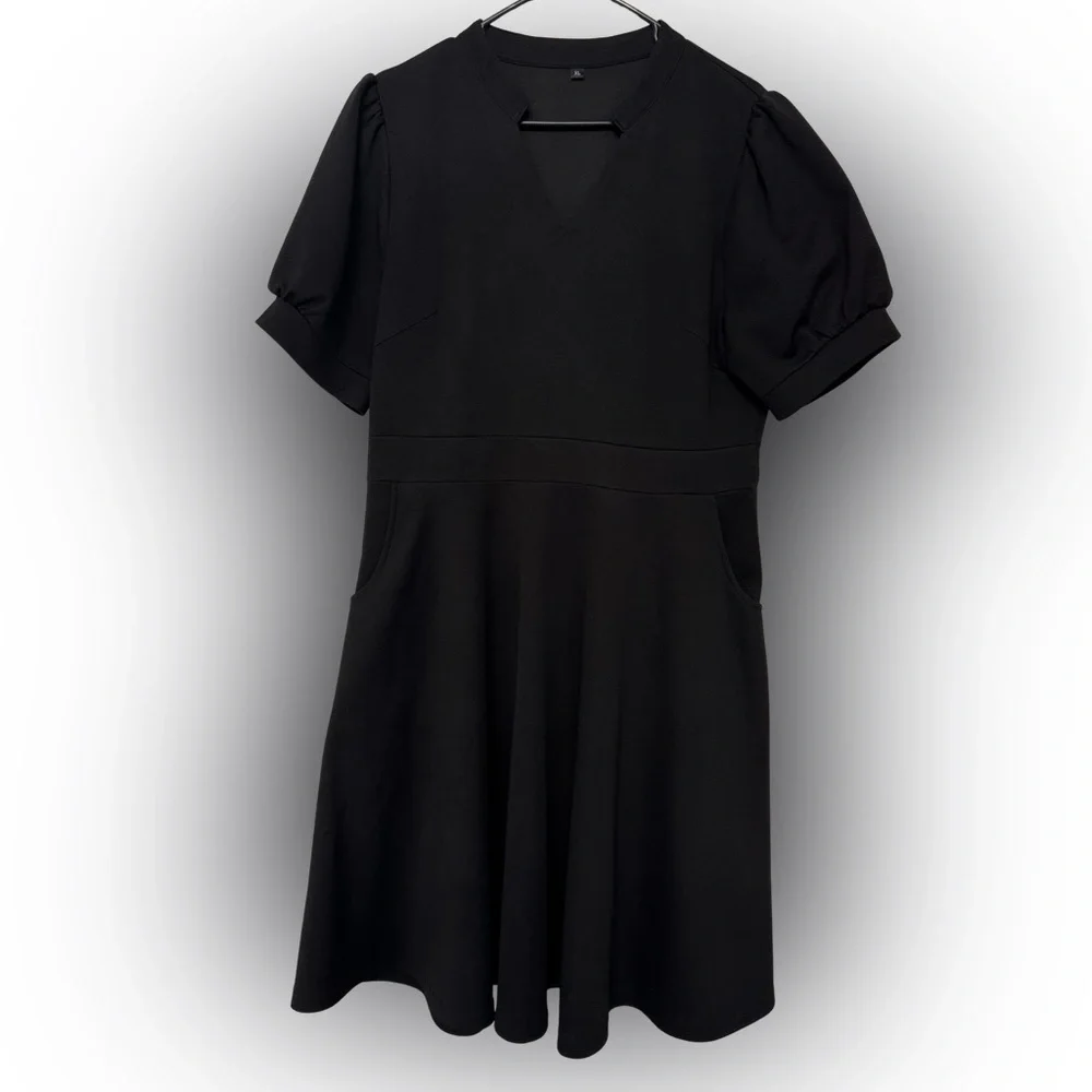 Black Fit & Flare Dress w/ Pockets & Hidden Zipper | XL - Picture 2 of 3